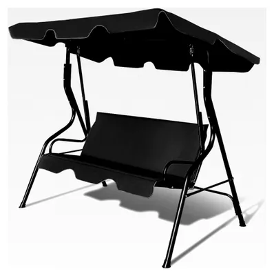 Produktbild von Hollywoodschaukel 3-Sitzer mit Sonnendach und Rückenlehne, Gartenschaukel aus Stahlgestell bis 210 kg belastbar, Schwarz