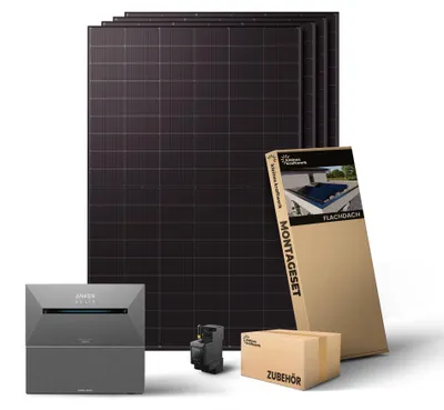 Produktbild von Kleines Kraftwerk 2000W Balkonkraftwerk mit Speicher Anker Solarbank 2 + Zusatzbatterie – 0% MwSt – Flachdach Halterung | Solaranlage mit Speicher