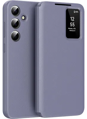 Obrázek produktu pro Kožené flipové pouzdro pro Samsung Galaxy S23 FE, obal s funkcí Smart View okna a přihrádkou na karty Fialová