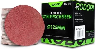 Produktbild von 50 x RODOPI Klett Schleifpapier 125mm RedDevil Körnung K240 Schleifscheiben für Exzenterschleifer ungelocht Zirkonium Korund Schleifpads Klettscheibe