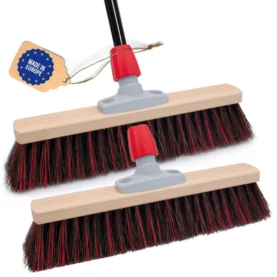 Produktbild von Novaliv 2x Straßenbesen 40 cm mit Stiel draußen Arenga-Elaston Borsten Ideal als Besen draußen Gartenbesen harte borsten mit Stiel Hofbesen Stallbesen Kehrbesen Industriebesen Outdoor broom