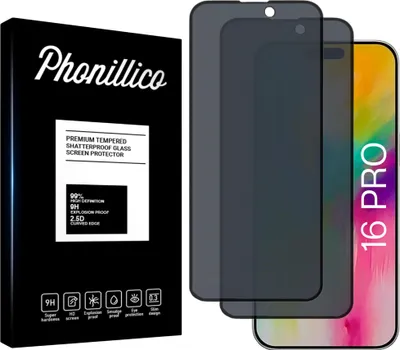Produktbild von Hartglas Anti-Spy für iPhone 16 PRO [2 Stück] Schwarze Displayschutzfolie Screen Protector Film Privacy Anti-Kratzer Glas Resistant Phonillico®