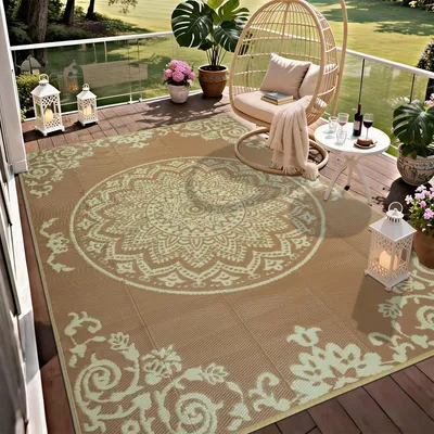Zdjęcie produktu dla Omgoods - Dywan outdoorowy, 180 x 270 cm - Odporny na warunki atmosferyczne - Można prać - Wykonany z tworzywa sztucznego - Odporny na promieniowanie UV - Lekki i trwały - Dywan na balkon