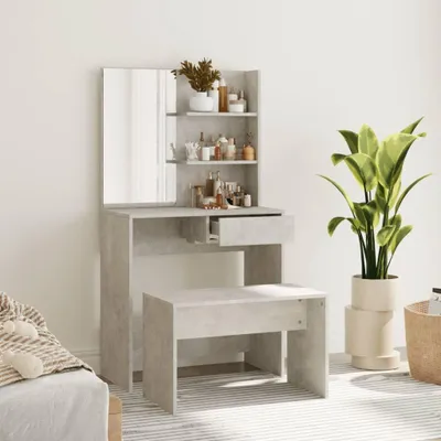 Produktbild von Schminktisch-Set in Betongrau, 74,5 x 40 x 141 cm