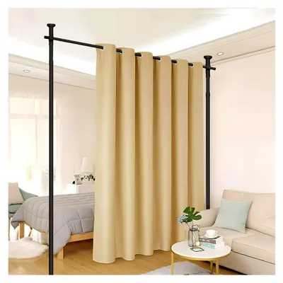 Produktbild von Raumteiler Paraventgestell Gardinenstange, Ohne Bohrung Vorhangstangen Paravent, Flexibel Verstellbarer Paravent Ohne Vorhang für Wohnzimmer, Schlafzimmer, B 70-178 cm H 122-310 cm, Schwarz
