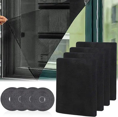 Produktbild von 4 Stück Insektenschutz Fenster 130 x 150cm, Fliegengitter Fenster mit Klettband, Insektenschutz Mückenschutz, Fliegengitter schwarz
