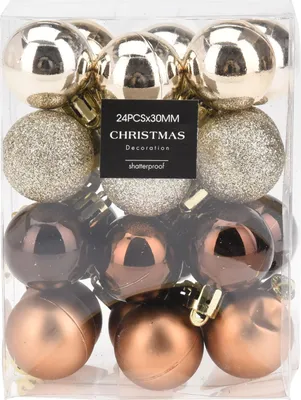 Produktbild von 24 x Mini Baumkugeln Ø 3 cm zum Hängen Bruchsicher aus Kunststoff - Baumschmuck Plastik für Innen und Außen - Kleine Christbaumkugeln Amber matt/glanz