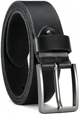 Immagine prodotto di Cintura in pelle liscia da uomo, rotonda - 120 cm - Nera - 3,5 cm di larghezza - Elegante cintura per il tempo libero e l'uso quotidiano - Realizzata in pelle resistente