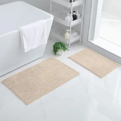 Image de Ensemble de deux tapis de sol Famanu - Antidérapants, lavables, gris clair