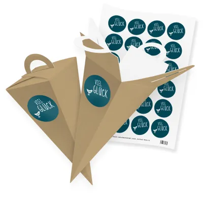 Produktbild von itenga SET V55 24x Geschenktüte Schultüte 21 cm, Braun + Stickerbogen (Motiv 13)
