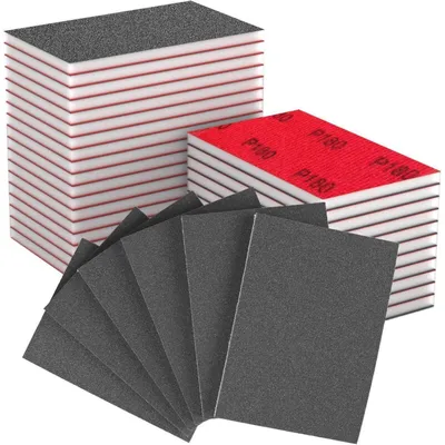 Image de Lot de 32 éponges abrasives, grain 180, pour utilisation à l'eau ou à sec, dimensions 100 x 70 mm