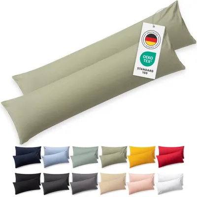 Produktbild von Blumtal Seitenschläferkissen Bezug 40 x 145 (2er Set Kissenbezüge) - Grün - 100% Baumwolle, , Kissenbezug für Seitenschläferkisse
