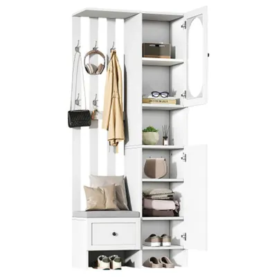 Produktbild von Garderoben-Set Kompaktgarderoben,Möbel Mit 2 Schränken,Aufbewahrungsschrank,Eingangsschrank, Garderobenständer mit Schuhbank und Polster 85*33.5*200cm