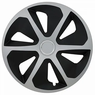 Imagen del producto de Juego de 4 tapacubos universales, color negro/plateado, de 15 pulgadas