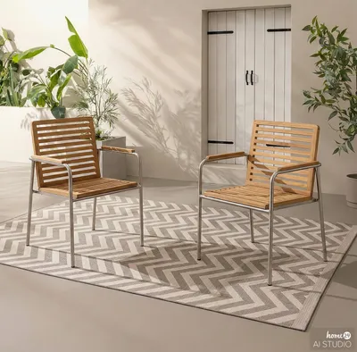 Produktbild von home24 Stapelstuhl - 2er-Set - Teak Massiv / Edelstahl - Braun