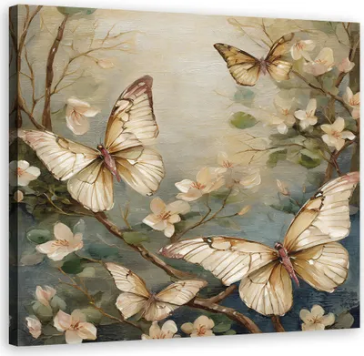Produktbild von Leinwandbild Schmetterling Blumen Aquarell 30x30 Feeby Beige bild für die wand bereit zum aufhängen