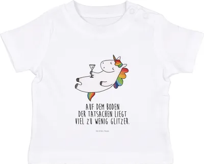 Produktbild von Mr. & Mrs. Panda Babyshirt Einhorn Cocktail 0. - 6. Monat - Weiß - Geschenk, Unicorn, Geburtstag, Kinder T-Shirt, Spaß,  Baby, Sekt, Einhörner, Oberteil, Shirt, Spruch