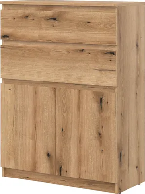 Productafbeelding van Kommode 75x105x35 cm REMI RM05 met 2 deuren en 2 lades. Woonkamerkast Castello eikenhout