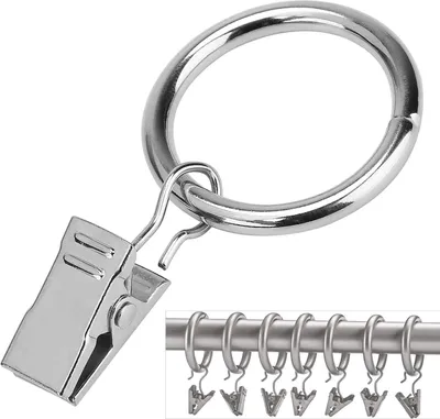 Produktbild von Gardinenringe mit Clips (Φ25 mm) (50er-Pack) – rostbeständige Gardinenclipringe aus Edelstahlmetall für Gardinengewichte, Kunstdisplay, passend für 20-mm-Stangen (Silber)