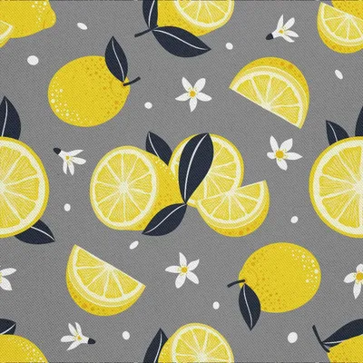 Produktbild von OUTDOOR DEKOSTOFFE OXFORD - Motiv Zitronen auf grauem