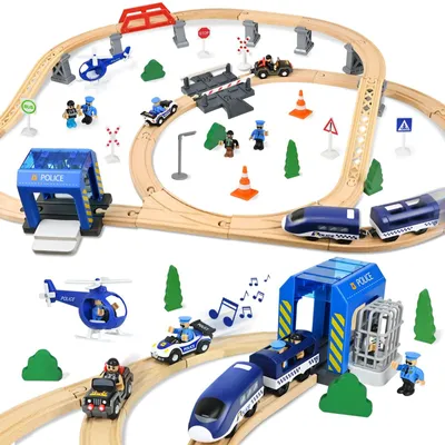 Productafbeelding van Omgoods - Houten Treinbaan Set met 72 Stukken voor Kinderen