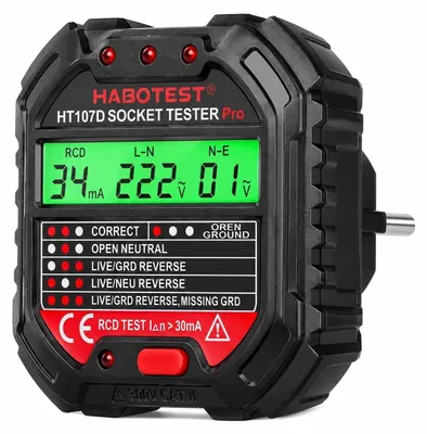 Productafbeelding van Stopcontacttester - RCD-test - LCD-spanningsdisplay - 6 foutdiagnoses