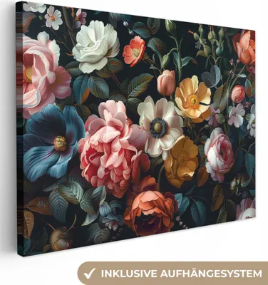 Obrázok produktu pre MuchoWow® - Obrazy na plátne - Vintage - Farebné - Kvetinové - Moderné, nástenný obraz, nástenná dekorácia Obývacia izba, 80x60cm