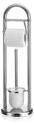Produktbild von Toilettenpapierhalter EGON mit Bürstenhalter, Modern & Freistehend - Kein Bohren, Rundfuß, verchromt | Klopapierhalter, Klobürste, WC-Garnitur, Badzubehör
