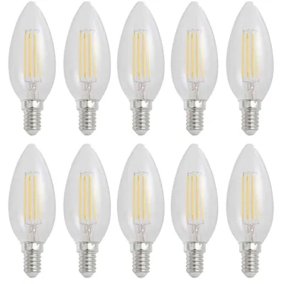 Produktbild von 10 x LED Filament Leuchtmittel Kerze 4W = 40W E14 klar 450lm warmweiß 2700K