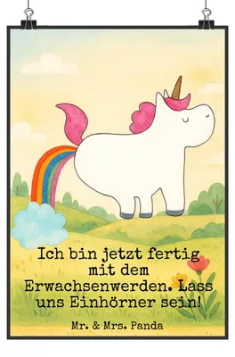 Produktbild von Mr. & Mrs. Panda Bild Einhorn Pupsen Design DIN A2 - Weiß - Geschenk, Unicorn, kunstdruck poster, Wandbild, Plakat, wanddeko, Spaß, Regenbogen, Lustig, drucke, Freundin