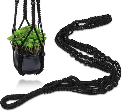 Image de Suspensions pour plantes en coton noir, 89 cm