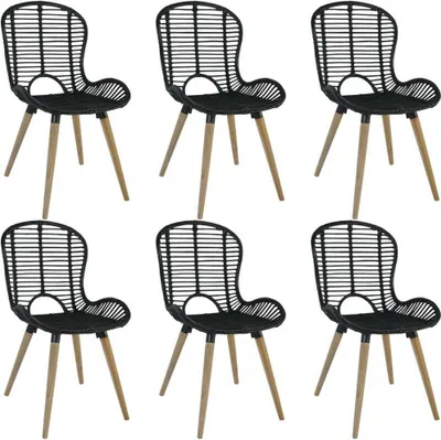Image de Chaises à manger lot de 6 noir rotin naturel