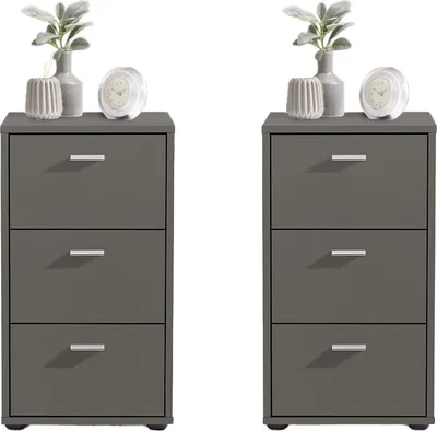 Produktbild von Nachttisch mit 3 Schubladen, 2er Set, in dunkelgrau / Lava, VUKA-10, für Boxspringbetten geeignet, B/H/T ca. 35/62,4/39,9 cm
