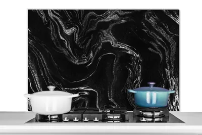 Obrázok produktu pre MuchoWow® Splashback Kuchyňa - Kuchynský backsplash - Ochrana steny pre sporák a drez Mramor - čierny - luxusný - strieborný 100x65cm Alu-Dibond