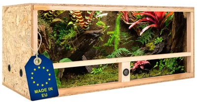 Produktbild von ITA Holz Terrarium 120x50x50 cm mit Seitenbelüftung & Integriertem Hygrometer - Holzterrarium aus OSB-3 Platten - Terrarien für Reptilien, Schlangen, Amphibien - EU Produkt,