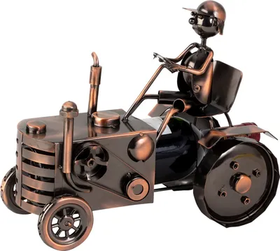 Produktbild von Moderner Weinflaschenständer Flaschenhalter Traktor aus Metall kupferfarben Höhe 25 cm Länge 29 cm