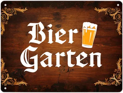 Produktbild von Biergarten Metallschild XL in 21x28 cm im rustikalen Holz-Look