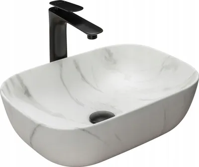 Produktbild von rea Aufsatzwaschbecken Oval Belinda Marble Weiß Matt, 460x320x125mm, Beckentiefe 105mm, kein Überlauf, kein Hahnloch, Abfluss 45mm