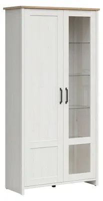 Produktbild von Geschirrschrank Aksel mit 2 Türen, Weiß und Holzoptik, 201cm