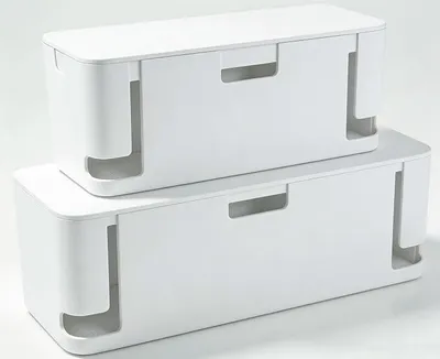 Produktbild von PolkaHome® Kabelmanagement-Box 2er Set, Kabelbox weiß, extra groß & mittel, Kabelaufbewahrung für Steckdosenleisten, Schreibtisch &