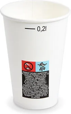 Produktbild von 250x Heiß- und Kaltgetränkebecher PappbecherMix/PE weiß 200ml Eichstrich  Ø 70mm