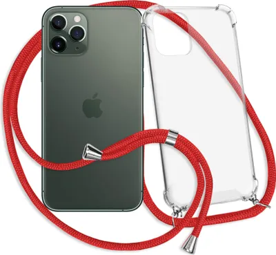 Produktbild von Handykette Backcover-Schutzhülle mit Band (Metall silberfarben) für Apple iPhone 11 Pro - rot