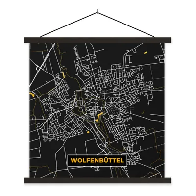 Produktbild von MuchoWow® Textilposter Gold - Deutschland - Karte - Stadtplan - Wolfenbüttel 60x60 cm mit schwarzem Rahmen - Posteraufhänger