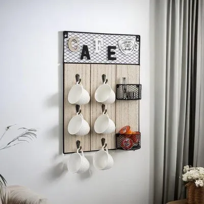 Immagine prodotto di Scaffale da parete con ganci e cestini 42x30 cm in metallo