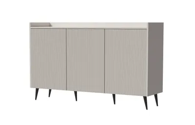 Obrázok produktu pre Komoda Albello Adenis - Moderná komoda do obývačky, komoda do spálne s drážkovanými čelami, béžová kašmírová a čierna - 150 x 92 x 41 cm