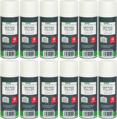 A grid of 12 identical spray cans arranged in two rows of six.