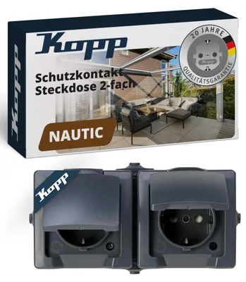 Produktbild von Kopp NAUTIC 2-fach Steckdose mit Klappdeckel Anthrazit IP44