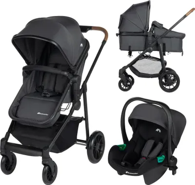 Produktbild von Bebeconfort Haze Trio, Kinderwagen 3-in-1 Komplettset, 0-4 Jahre, 2-in-1-Sitzeinheit, wendbarer & leichter Kinderwagen, Babyschale, Mineral Graphite