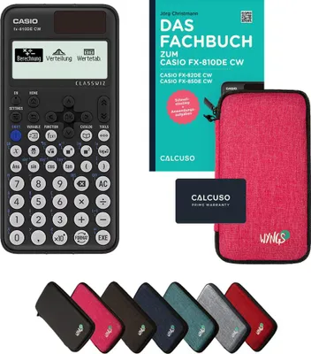 Produktbild von Casio fx-810DE CW inkl. Schutztasche Pink & Fachbuch (96 Seiten, DIN A5) – Wissenschaftlicher Rechner  – Smart Set
