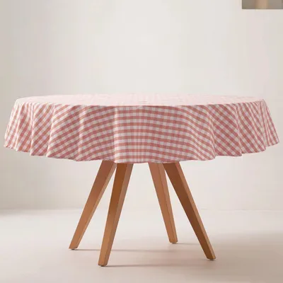Produktbild von GAMUSI VICHY Runde Tischdecke – 160 cm – Lachsfarben – Fleckenabweisend – Baumwolloptik – Vichy-Karo – -